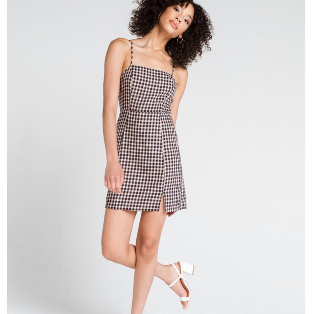 Ivy+Main plaid side slit Navy mini dress